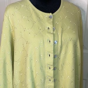 Cotton Couture sz XL Women’s Sweater Green Button front long sleeve embroidered